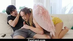 horny teen teases innocent stepbrother with cowgirl and blowjob 😈