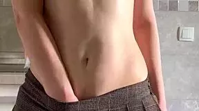 Petite 18+ Girl Rips Wet Clothes for Striptease and Dildo Play