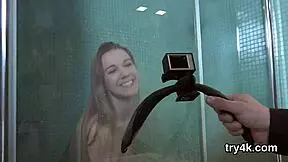 Feeling the thrill, the cute teen blows cock in pov and gets her slim pussy passionately screwed.