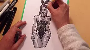 Sketch of an 18-year-old brunette beauty in latex for some hot sex