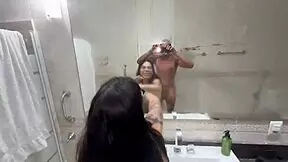 I caught my naked stepdaughter in the bathroom and she offered her hairy pussy so I came inside