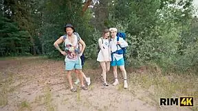 rim4k series features two girls and one cleanup in an outdoor camping group setting