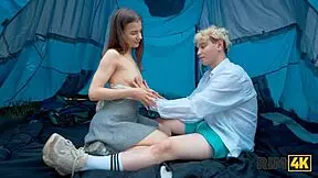 rim4k series features two girls and one cleanup in an outdoor camping group setting