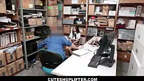 Petite Asian girl Jasmine Grey makes sex deal with mall officer