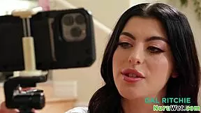 Naughty brunette masseuse films wet nuru massage with big tits