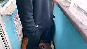 Public blowjob on balcony