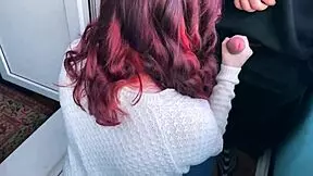 Public blowjob on balcony