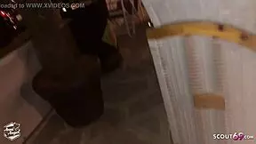 German teen slut gets her pussy licked by strangers in the store.