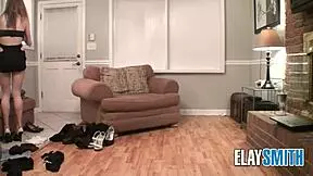 teen tries on clothes, shows slender body and huge tits