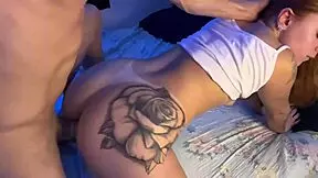 Young Brazilian Redhead Latina with Tattoos and Natural Tits Gets Fucked on All Fours by Friend's Boyfriend, POV Cum on Ass