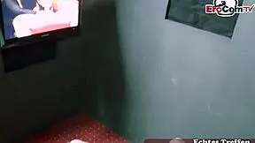 A cute german teen catches a guy in the porn cinema and fucks him.