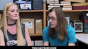 Skinny shoplifter Emma Starletto gets fucked by guard in front of boyfriend