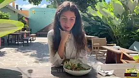 So, I begged my friend to cum on my face in a cafe. Ate my food with sperm, public style!