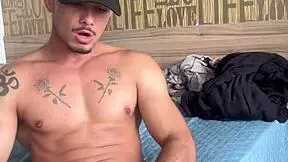Brazilian muscular guy enjoys solo session with tattoos