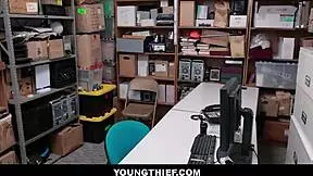 Skinny shoplifter Emma Starletto gets fucked by guard in front of boyfriend