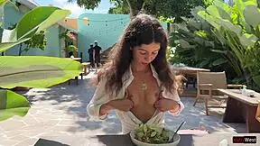 So, I begged my friend to cum on my face in a cafe. Ate my food with sperm, public style!