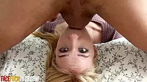 Blonde teen Sofie Otis deep throats for facial cumshot