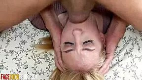 Blonde teen Sofie Otis deep throats for facial cumshot