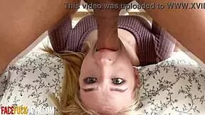 Blonde teen Sofie Otis deep throats for facial cumshot