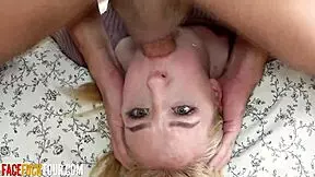 Blonde teen Sofie Otis deep throats for facial cumshot