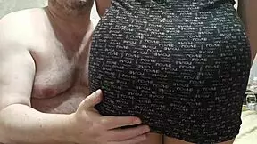 old man licks whipped cream off young girl's big natural tits in couple fun