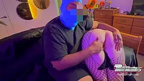 A blonde cosplayer gets a rough spanking and then gives a blowjob with choking