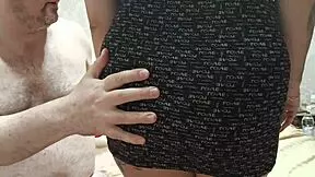 old man licks whipped cream off young girl's big natural tits in couple fun