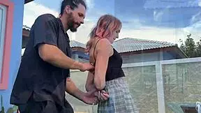 Beautiful girlfriend enjoys outdoor dirty socks fetish