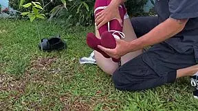 I enjoy stroking her outdoor dirty socks while bound.