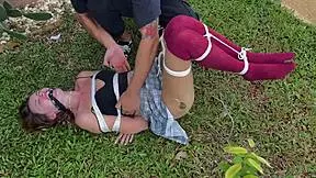 I enjoy stroking her outdoor dirty socks while bound.