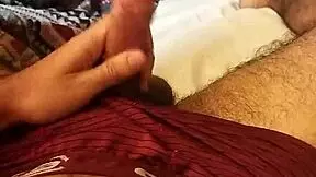 A young skinny amateur beats his monster cock in the bedroom.