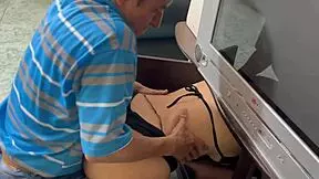 Big busty neighbor gets stuck and old pervert takes advantage in homemade quickie