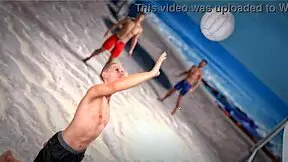 Beautiful Redhead Plays Topless Beach Ball