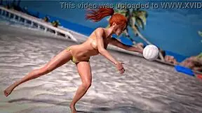 Beautiful Redhead Plays Topless Beach Ball