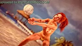 Beautiful Redhead Plays Topless Beach Ball