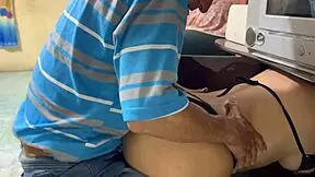 Big busty neighbor gets stuck and old pervert takes advantage in homemade quickie