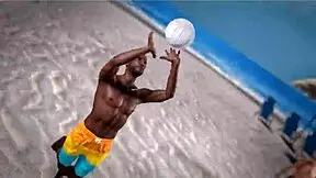 Beautiful Redhead Plays Topless Beach Ball