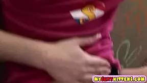 cutie fingers herself on the stairs to orgasm!