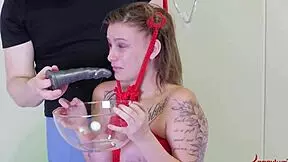 submissive teen into ass rimming and bdsm gagging play