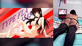 watching hentai blowjobs with cum in throat and big tits, loving how my stepbro shows my panties