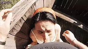 Risky Outdoor Facefuck with Young Amateur Friend. Cum in Throat at Hunting Tower Sparks Moans.