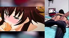 watching hentai blowjobs with cum in throat and big tits, loving how my stepbro shows my panties