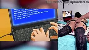 watching hentai blowjobs with cum in throat and big tits, loving how my stepbro shows my panties