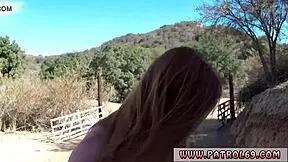 hey, big tit teen tattoo brunette gives outdoor blowjob in police uniform, ends with cumshot