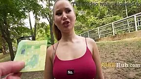 Cute girl removes condom mid fuck outdoors