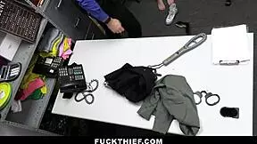 mike mancini catches angel young 18+ stealing shoes, leading to hardcore blowjob in garage with monster cock bent over.