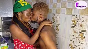 rough kitchen action with petite ebony homemade video