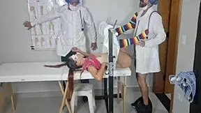 Oh my! First-time redhead patient gets wild with gynecologist team outdoors