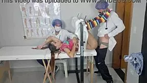 Oh my! First-time redhead patient gets wild with gynecologist team outdoors