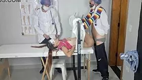 Oh my! First-time redhead patient gets wild with gynecologist team outdoors